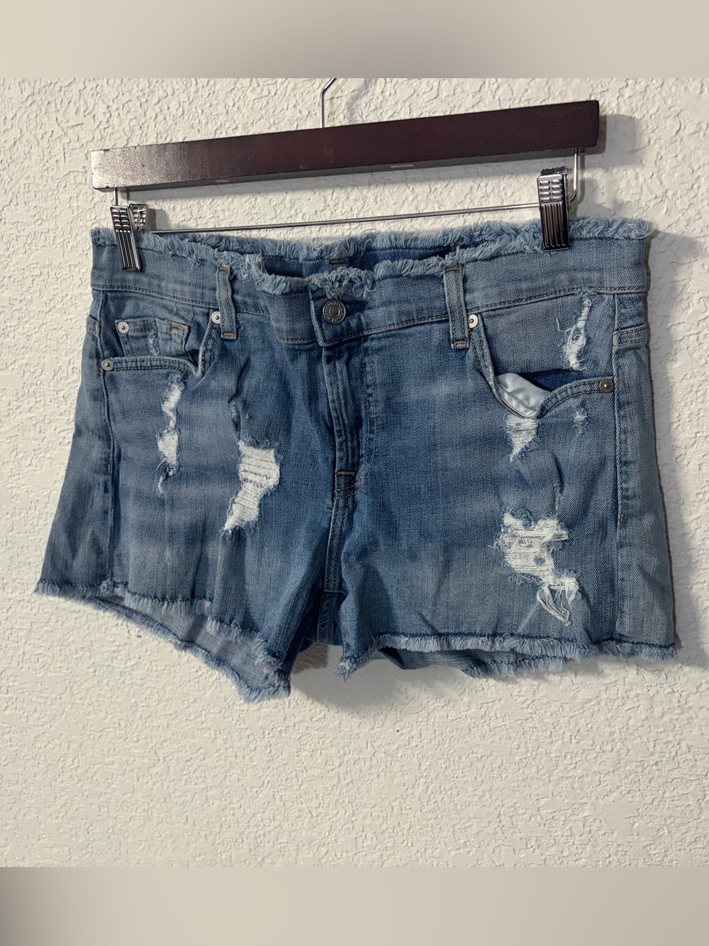 7 For All Mankind Distressed Blue Denim Summer Cutoff Shorts size 30